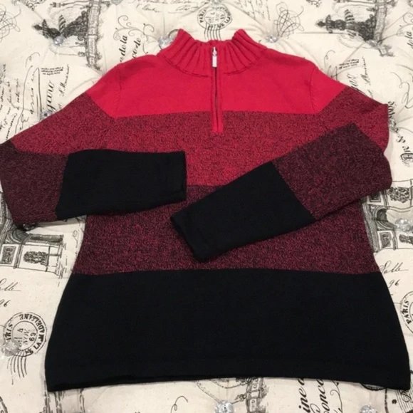 Karen Scott Striped Cotton 1/4-Zip Sweater - Picture 2 of 4